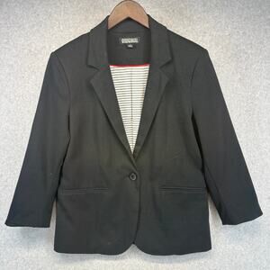 Nicole Miller Original Blazer Jacket Womens Large Black One Button 3/4 Sleeve